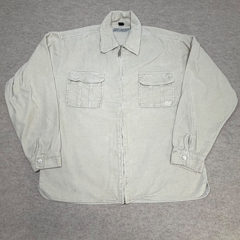 Bullhead Mens XL Vintage Corduroy Zip Up Shirt Tan Long Sleeve Skater 90s Grunge